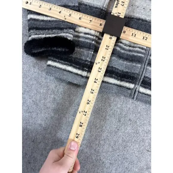 VTG Susan Bristol Hand Embroidered Wool Cardigan Womens M Striped Neutral Cozy - Picture 7 of 9